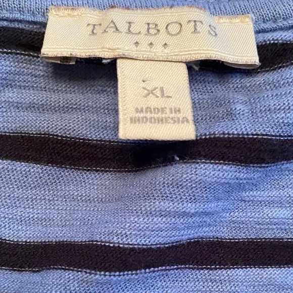Talbots Navy and Blue  Striped tee - Picture 2 of 5